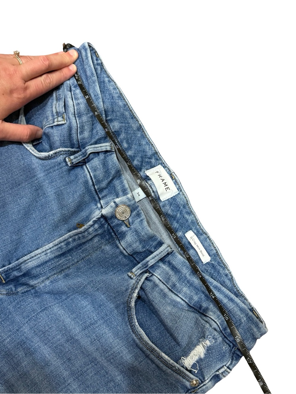 👖 FRAME Le Crop Mini Boot Raw Step‎ Hem Jeans Size 34 Dark Wash - Picture 8 of 15